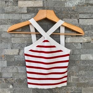 Halter Neck Red and White Stripe 4th of July Festival Crop Top XS